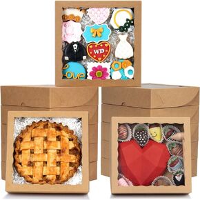 RomanticBaking 24pcs 10x10x2.5 Inches White Pie Boxes Bakery Boxes with Window Cookies Boxes Chocolate Covered Strawberries Boxes Cakesicle Browines Boxes for Christmas