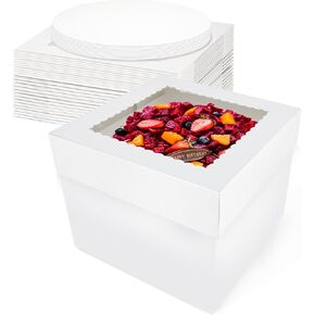 12 مجموعة من صناديق الكيك (12 صندوقًا و12 لوحًا)، صندوق كيك بطول 10 × 10 × 8 بوصات مع نافذة شفافة مربعة الشكل بيضاء صناديق مخبوزات مع ألواح كيك للحلويات وحفلات الزفاف وأعياد الميلاد in Kuwait
