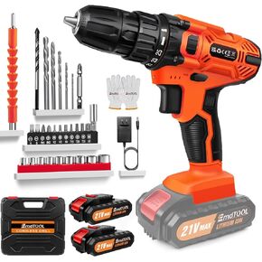 Cordless Drill Set, 21V Electric Power Drill with 2 Battery and Charger, 3/8'' Keyless Chuck, 398 In-lb Torque, 25+1 Torque, 2 Variable Speeds, with 29pcs Drill Bits & LED Electric Drill Set