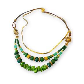 Multi strands green stone ethnic necklace for women Turkish vintage jewelry Statement handmade jewellery Gift for her
