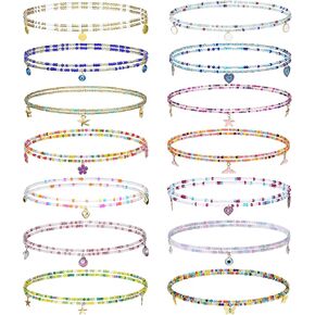 سلسلة خرز الخصر 14 قطعة من Fansilver للنساء والفتيات وخرز الخصر الأفريقي وخرز البطن الملون للخصر المتدلي يدويًا وسلاسل البطن المرنة مجوهرات لشاطئ بيكيني الصيف in Kuwait