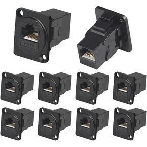 ANMBEST 10PCS Panel Mounting RJ45 CAT6A 8P8C Ethernet Connector Black Zinc Alloy Housing Double Head Coupler Adapter Female to Female Extension Adapter