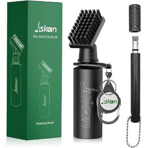 Jiskan Pro Golf Club Cleaner Brush Golf Groove Sharpener Tool with Retainer Clip and Squeeze Water Bottle 7.5 Inches Holds 4 Ounces of Water, Essentials Golf Bag Accessories Best Golf Gifts for Men