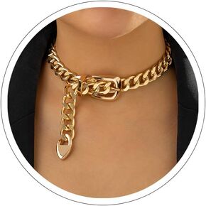 Chunky Chain Belt Necklace for Women Chunky Gold Cuban Chain Choker Necklaces Punk Style Thick Link Belts Chain Necklaces Jewelry for Men