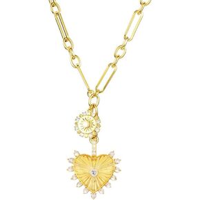 Sun Heart Pendant Choker Necklace for Women Gils,18K Gold Plated Multi Pendants Chunky Paperclip Chain Hip Hop Neutral Jewelry