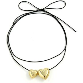 CJIAYUJEW Chunky Puffy Heart Choker Necklace for Women Gold Heart Pendant Necklace Silver Double Big Heart Necklace Y2K Chunky Heart Necklace Trendy Jewelry Gifts for Women Girls