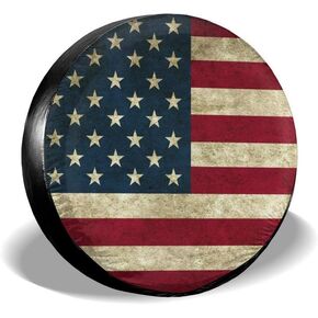 Tire Cover American Flag Reclaimed Wood Potable Polyester Universal Spare Wheel Tire Cover Wheel Covers for Trailer RV SUV Truck Camper Travel Trailer Accessories 14 Inch