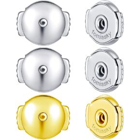 Fomissky-sisa Secure Earring Backs for Studs, 3 Pairs Locking Earring Backs Replacements 18K White Gold/Gold Plated