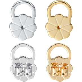 Earring Backs for Droopy Ears, AKRUWELRY Flower Earring Lifter Backs for Heavy Earrings Large Earring Backing for Studs Secure Earring Backers for Earlobe White Gold 4PCS