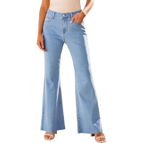 GRAPENT Wide Leg Jeans for Women Trendy High Waisted Flare Stretchy Bell Bottom Denim Pants Baggy Raw Hem Trouser Jeans
