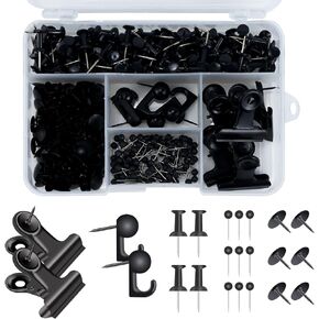 310 Pieces Push Pins Set, 5 Types Thumb Tacks Push Pins for Wall Cork Board Bulletin Boards with Storage Box Wall Maps Pictures Office Home Supplies (Black)