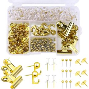 310 Pieces Push Pins Set, 5 Types Thumb Tacks Push Pins for Wall Cork Board Bulletin Boards with Storage Box Wall Maps Pictures Office Home Supplies (Black)