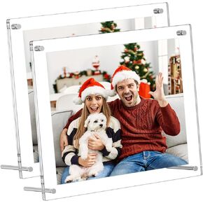 AITEE 4x6 Acrylic Picture Frames 2 Pack, Clear Desk Picture Frames with Stand, Modern Frameless Floating Frames Lucite Transparent Square Cubes Frame for Wall & Desktop Display Gift for Home Office