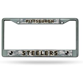 Rico Industries NFL Pittsburgh Steelers Camo-Digi 12" x 6" Silver Chrome Frame W' Decal Insert Car/Truck/SUV Auto Accessory