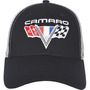 JH DESIGN GROUP Men's Chevy Camaro V-Flags Logo Cap Adjustable Black & Gray Hat