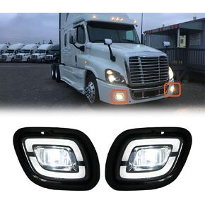 مصابيح ضباب عالية التحليق لسيارة Freightliner Cascadia 2008-2017 بديلة لمصابيح الضباب الكهرماني مجموعة مصابيح بيضاء لشاحنات Freightliner Columbia وجانب الركاب والسائق (زوج)