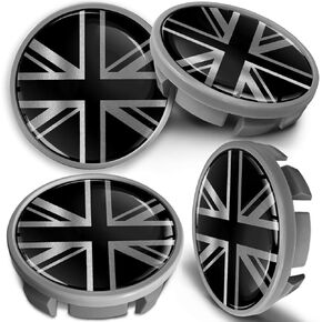 SkinoEu 4 x Universal Wheel Centre Alloy Hub Center Caps Compatible with Volkswagen VW Part Number: 3B7601171 Hubcaps Gray Silver Union Jack UK Flag 65mm CVS 1