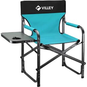 VILLEY Heavy Duty Directors Chair, Folding Camping Chairs, with Cooler Bag Portable Foldable Chair, for Camp Tailgating Lawn Picnic Fishing Beach, Supports 400 LBS, Blue