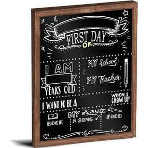 First & Last Day of School Board, 10x12 Inch Double Sided Back to School Sign for Kids Girls Boys, My 1st Day of School Chalkboard Sign, Wooden 1st Day Boards of Preschool Kindergarten (White)