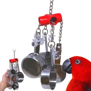 Clacker Bonka Bird Toys Colorful Durable Stainless Steel Pullable Parrot Macaw African Grey Cockatoo (Single Clacker, White)