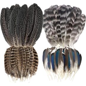 60 قطعة من ريش الديك الرومي الطبيعي، ريش الدراج، الريش المرقط، ريش البط، 4 أنماط من الريش للحرف اليدوية، زخارف ترتيبات الأزهار in Kuwait