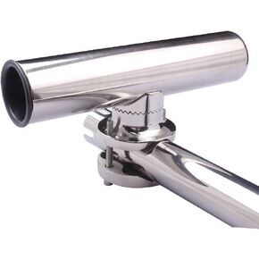 Rail Mount Fishing Rod Holder, 316 Stainless Steel Clamp on Rod Holder for Boat, Adjustable 1 1/4" to 2" Rail, for Marine Yacht RV Truck Camper