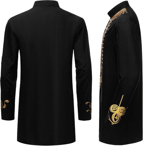YND Men’s 2 Piece African Dashiki Shirt and Pants Set, Outfit with Gold Print in Saudi Arabia