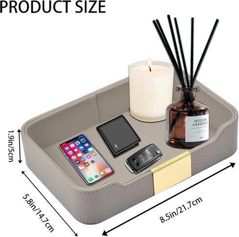 Leather Valet Tray Desktop Jewelry Storage,Luxury Perfume Tray Nightstand Organizer Entryway Decorative Tray,for Jewelry Watch Cosmetics Keys Phone Wallet Home & Office Accessories,Black in Saudi Arabia