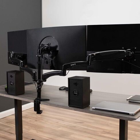 VIVO Triple Monitor Height Adjustable Desk Mount, 2 Pneumatic Arms, 1 Fixed, Counterbalance Stand, 17.6 lbs Weight Capacity, Max VESA 100x100, Fits up to 32 inch Screens, Black, STAND-V103G in Saudi Arabia