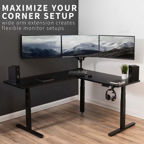 VIVO Triple Monitor Height Adjustable Desk Mount, 2 Pneumatic Arms, 1 Fixed, Counterbalance Stand, 17.6 lbs Weight Capacity, Max VESA 100x100, Fits up to 32 inch Screens, Black, STAND-V103G in Saudi Arabia