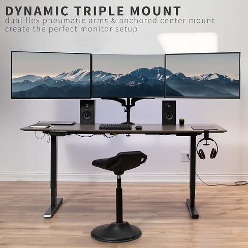 VIVO Triple Monitor Height Adjustable Desk Mount, 2 Pneumatic Arms, 1 Fixed, Counterbalance Stand, 17.6 lbs Weight Capacity, Max VESA 100x100, Fits up to 32 inch Screens, Black, STAND-V103G in Saudi Arabia