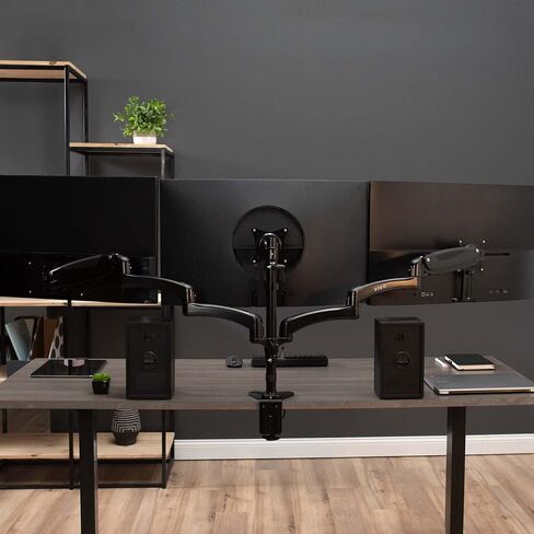 VIVO Triple Monitor Height Adjustable Desk Mount, 2 Pneumatic Arms, 1 Fixed, Counterbalance Stand, 17.6 lbs Weight Capacity, Max VESA 100x100, Fits up to 32 inch Screens, Black, STAND-V103G in Saudi Arabia