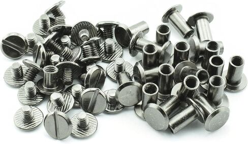 60 Sets Black Chicago Screws 3/8 Inches Screw Posts Metal Accessories Nail Rivet Chicago Button for DIY Leather Decoration Document Book Album Bookbinding Round Flat Head Stud Screw M5x10 in Saudi Arabia