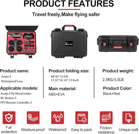 حافظة صلبة Skyreat Avata 2 لـ DJI Avata 2 Fly More Combo مع وحدة تحكم FPV، حقيبة حمل صلبة مقاومة للماء لـ DJI Avata 2 Mini FPV Drone Goggles 3 وملحقات RC Motion 3 in Kuwait