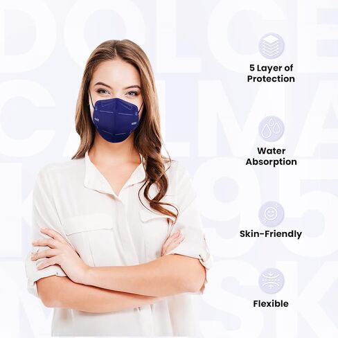 أقنعة الوجه Dolce Calma KN95، 10 عبوات متعددة الألوان مغلفة بشكل فردي، قناع ملون مريح وقابل للتنفس من 5 طبقات للبالغين من الرجال والنساء، مشبك أنف قابل للتعديل وحلقة أذن مرنة (أزرق ورمادي) in Saudi Arabia