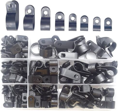160 pcs Cable Clamp Nylon R-Type Cable Clips Clamp Assortment Kit for 1/8", 3/16", 1/4", 5/16", 3/8", 1/2", 5/8", 3/4" Wire (Black) in Saudi Arabia