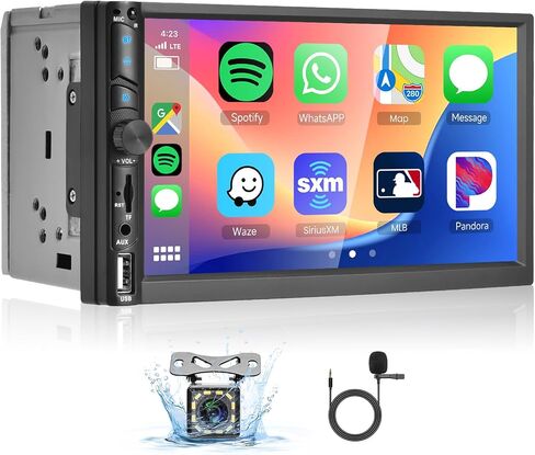【Upgrade】 Wireless Carplay Double Din Car Stereo, 7"HD Touch creen Car Radio Support Android Auto Bluetooth 5.0 Mirror Link FM EQ SWC USB/AUX/Type-C, Car Audio Receiver with Backup Camera in Saudi Arabia