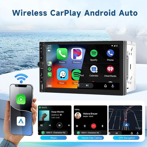【Upgrade】 Wireless Carplay Double Din Car Stereo, 7"HD Touch creen Car Radio Support Android Auto Bluetooth 5.0 Mirror Link FM EQ SWC USB/AUX/Type-C, Car Audio Receiver with Backup Camera in Saudi Arabia