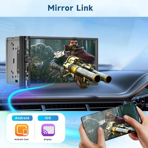 【Upgrade】 Wireless Carplay Double Din Car Stereo, 7"HD Touch creen Car Radio Support Android Auto Bluetooth 5.0 Mirror Link FM EQ SWC USB/AUX/Type-C, Car Audio Receiver with Backup Camera in Saudi Arabia
