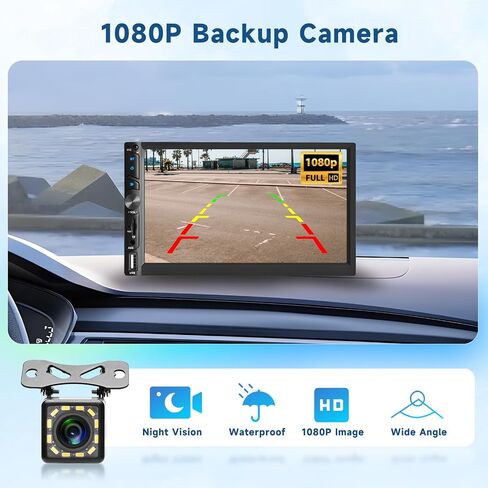 【Upgrade】 Wireless Carplay Double Din Car Stereo, 7"HD Touch creen Car Radio Support Android Auto Bluetooth 5.0 Mirror Link FM EQ SWC USB/AUX/Type-C, Car Audio Receiver with Backup Camera in Saudi Arabia