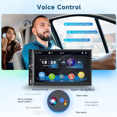 【Upgrade】 Wireless Carplay Double Din Car Stereo, 7"HD Touch creen Car Radio Support Android Auto Bluetooth 5.0 Mirror Link FM EQ SWC USB/AUX/Type-C, Car Audio Receiver with Backup Camera in Saudi Arabia