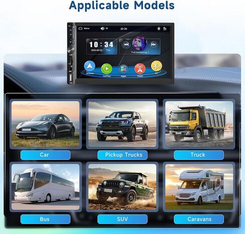 【Upgrade】 Wireless Carplay Double Din Car Stereo, 7"HD Touch creen Car Radio Support Android Auto Bluetooth 5.0 Mirror Link FM EQ SWC USB/AUX/Type-C, Car Audio Receiver with Backup Camera in Saudi Arabia