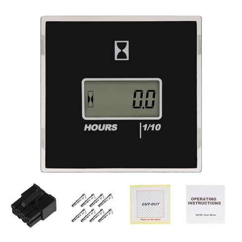 AC/DC Hour Meter Oil Pressure/Voltage Detect Meter Waterproof Transparent PC Closed Design Built-in Desiccant Moistureproof for Engine Lawn Mower Tractor Boat (Black) in Kuwait