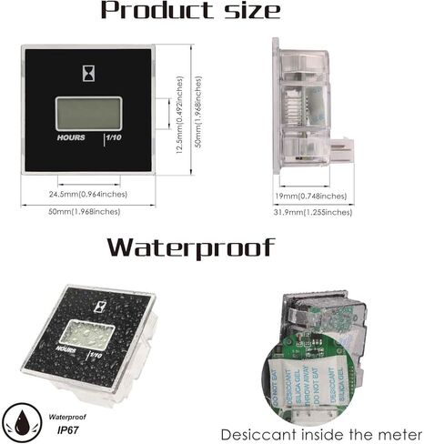AC/DC Hour Meter Oil Pressure/Voltage Detect Meter Waterproof Transparent PC Closed Design Built-in Desiccant Moistureproof for Engine Lawn Mower Tractor Boat (Black) in Kuwait