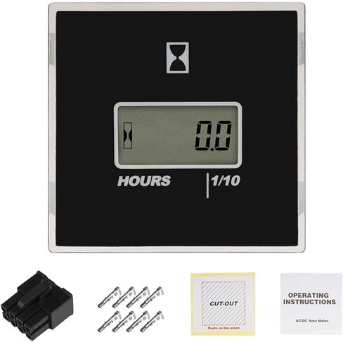 AC/DC Hour Meter Oil Pressure/Voltage Detect Meter Waterproof Transparent PC Closed Design Built-in Desiccant Moistureproof for Engine Lawn Mower Tractor Boat (Black) in Kuwait