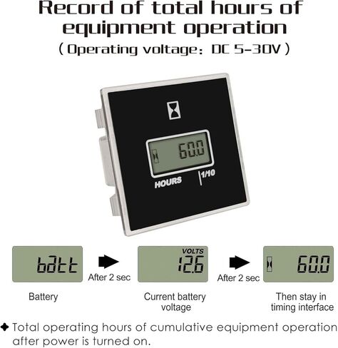 AC/DC Hour Meter Oil Pressure/Voltage Detect Meter Waterproof Transparent PC Closed Design Built-in Desiccant Moistureproof for Engine Lawn Mower Tractor Boat (Black) in Kuwait