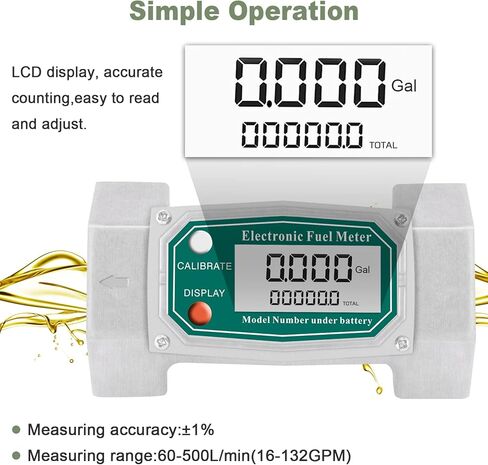 مقياس تدفق التوربينات مقاوم للماء مقياس تدفق الوقود الرقمي 16-132GPM لوقود الديزل زيت الكيروسين الميثانول (2 ") in Kuwait