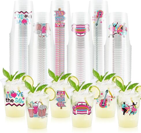 60 Pcs 50's Party Plastic Cups 12oz,1950's Rock and Roll Disposable Cups Back to 50s Retro Party Tableware 50's Theme Party Decorations for 50's Theme Birthday Party Music Party Supplies in Saudi Arabia