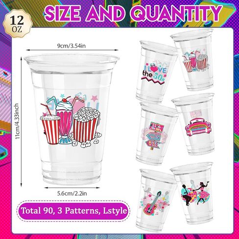 60 Pcs 50's Party Plastic Cups 12oz,1950's Rock and Roll Disposable Cups Back to 50s Retro Party Tableware 50's Theme Party Decorations for 50's Theme Birthday Party Music Party Supplies in Saudi Arabia