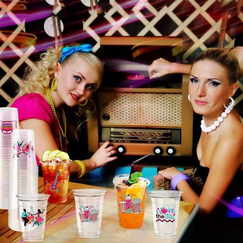 60 Pcs 50's Party Plastic Cups 12oz,1950's Rock and Roll Disposable Cups Back to 50s Retro Party Tableware 50's Theme Party Decorations for 50's Theme Birthday Party Music Party Supplies in Saudi Arabia